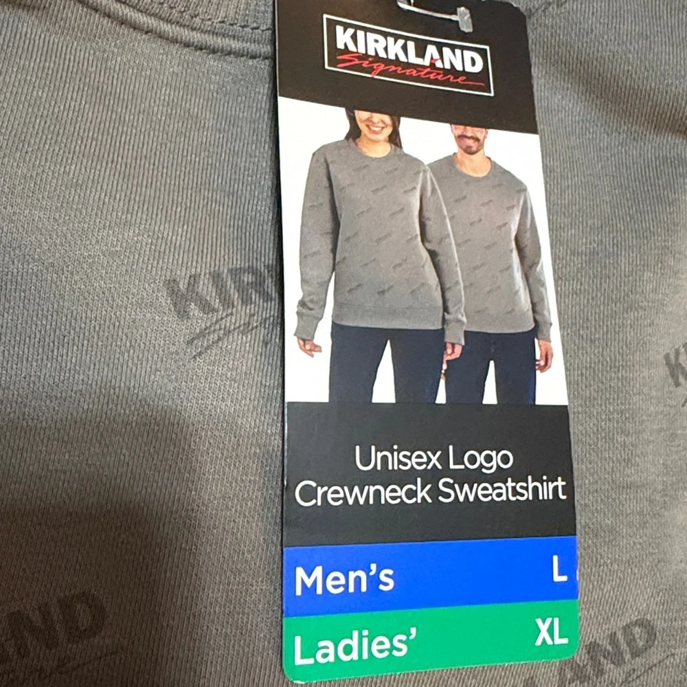 Kirkland Signature Unisex Gray Crewneck Sweatshirt L/XL, NWT